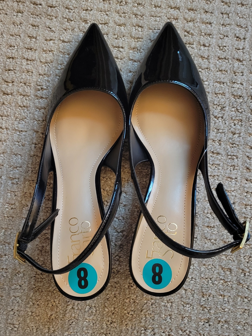 NEW Franco Sarto Black Patent Pointed-Toe Slingback Kitten Heels - Picture 3 of 6